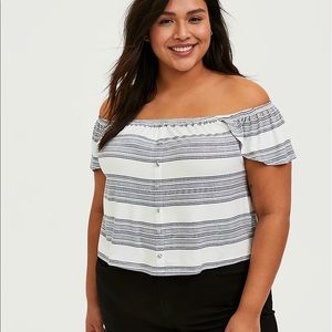 TORRID stripe off the shoulder blouse